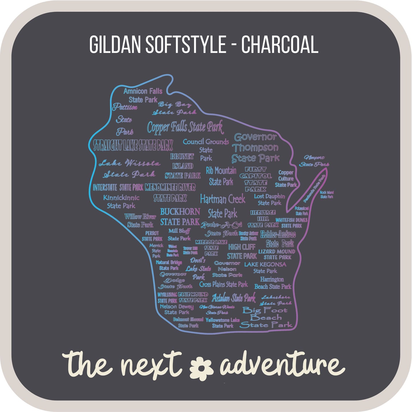 Wisconsin State Parks Typography Softstyle Tee (Blue/Purple)