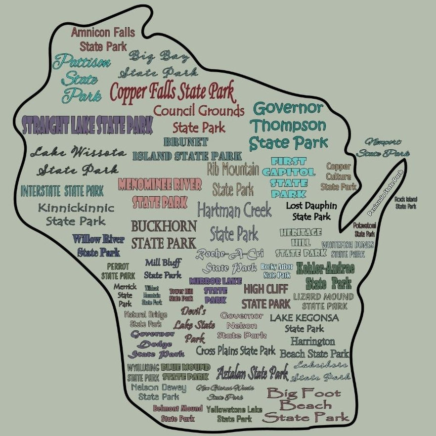 Wisconsin State Parks Typography Comfort Colors Tee