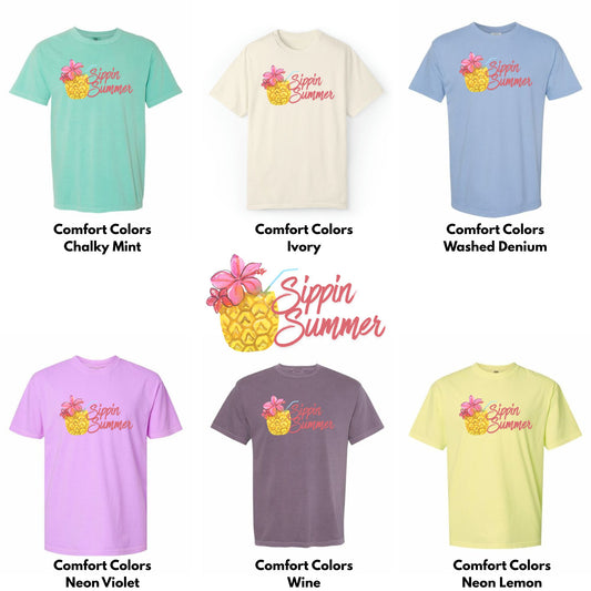 Sippin' Summer Pineapple Comfort Colors Tee
