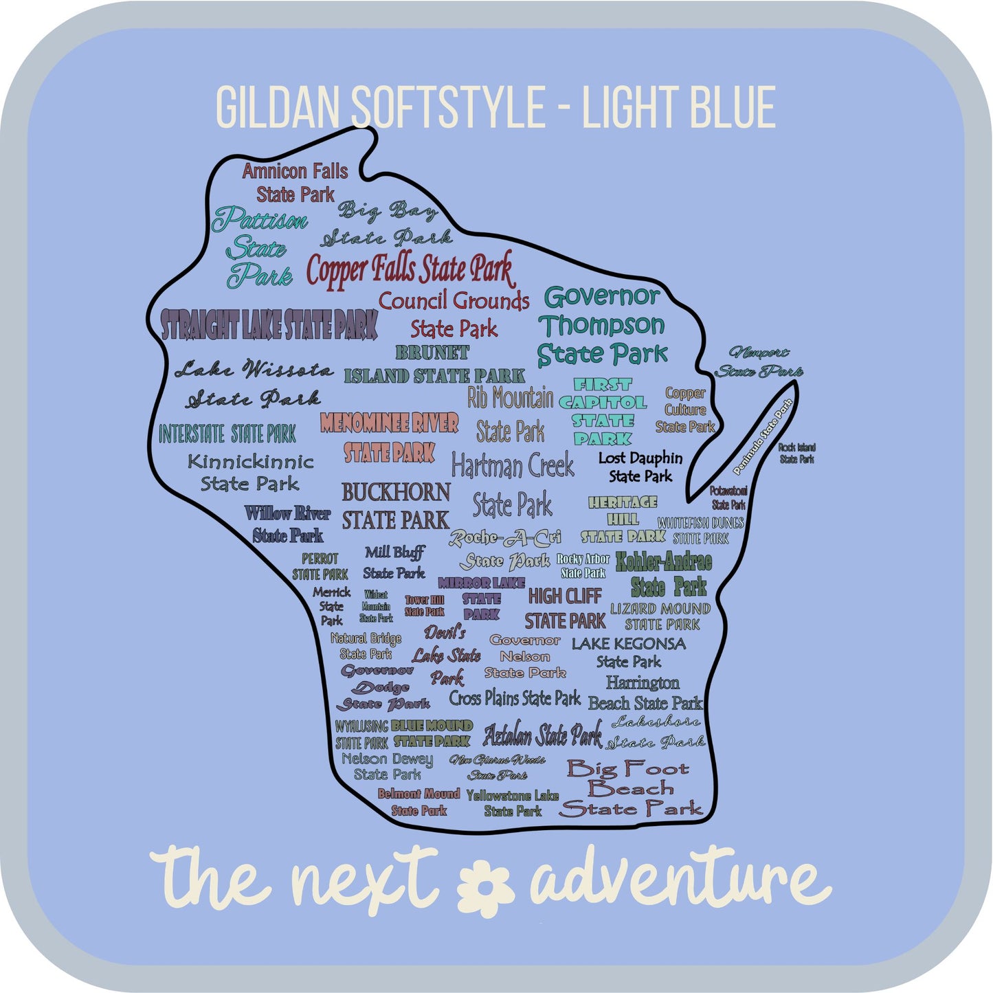 Wisconsin State Parks Typography Softstyle Tee