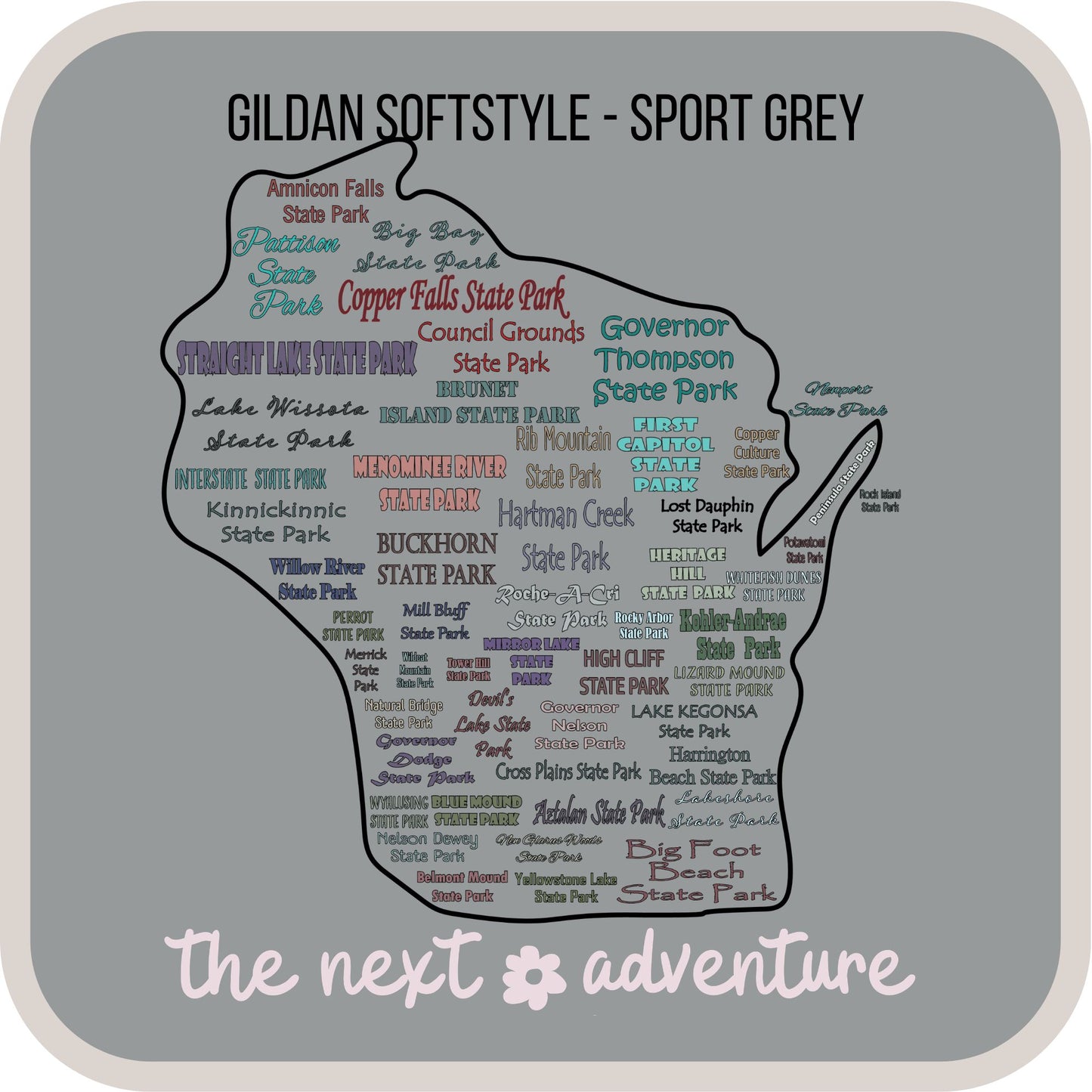 Wisconsin State Parks Typography Softstyle Tee