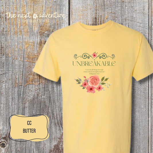 Unbreakable in Christ Floral Comfort Colors Tee